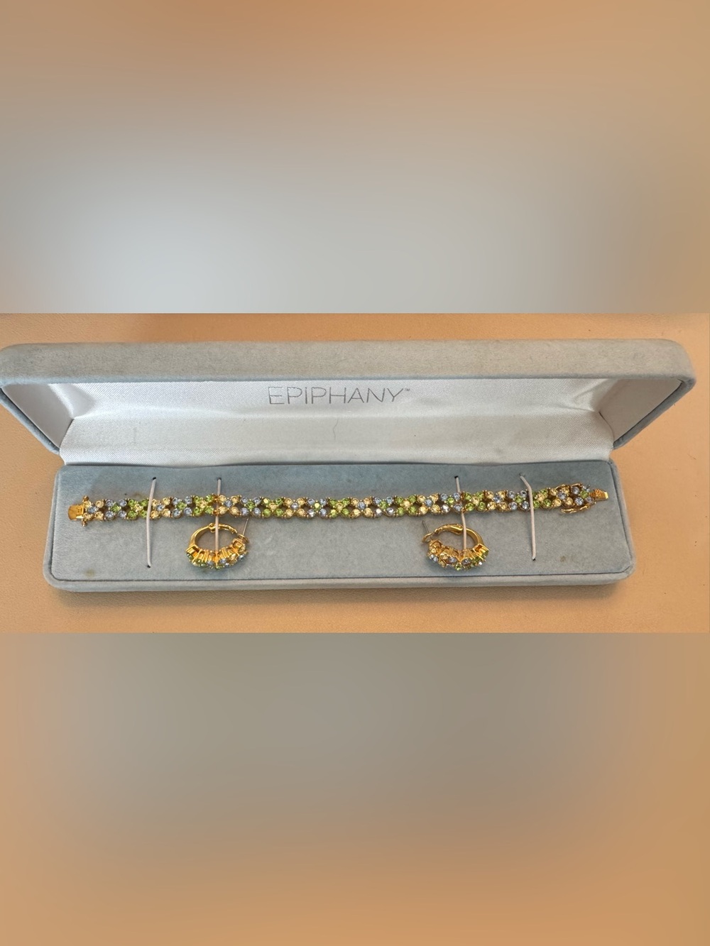 Vintage Joan Rivers Gold-Tone & Pastel Crystal Bracelet and Earring Set Epiphany